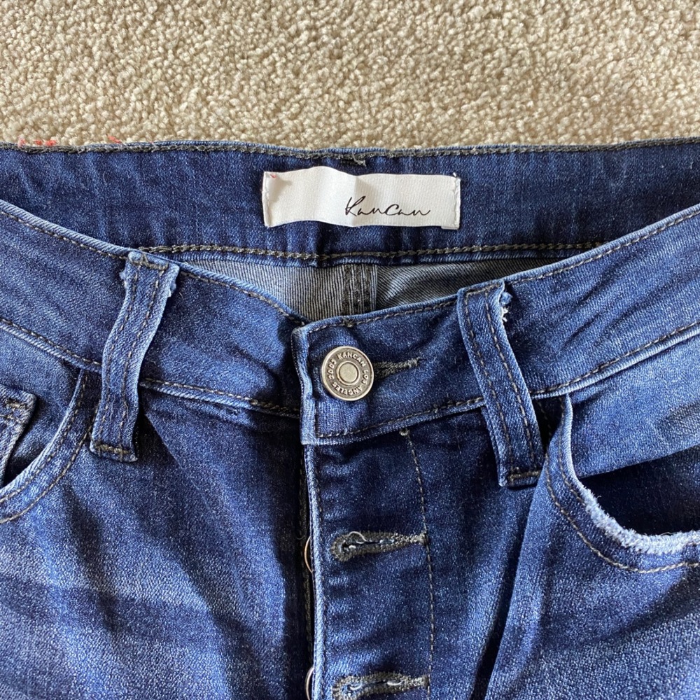 KanCan Skinny Jeans Womens 9/28 Dark Wash Excellent Distressed Button Fly - Picture 2 of 12